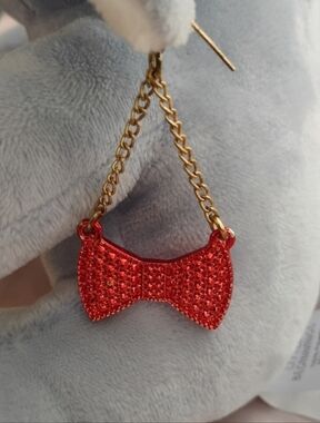 Gold-Chain Red Crystal Bow Drop Earrings